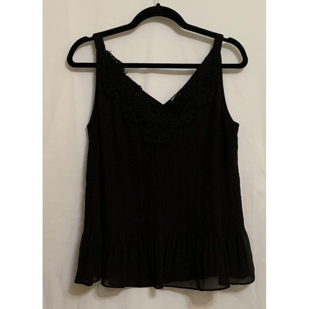 Chicos Size 0 Womens Small Coquette Black Sheer Lined Sleeveless Lace Neckline